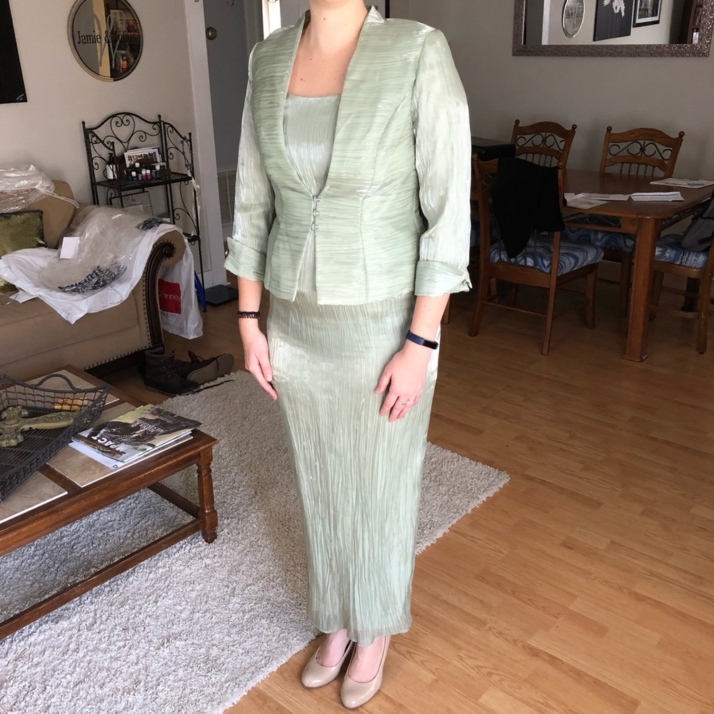 JR Nites: Caliendo shimmer green dress with jacket